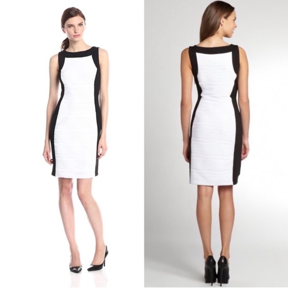 White and black Calvin Klein ruched sleeveless sheath dress size 4 - Picture 1 of 4